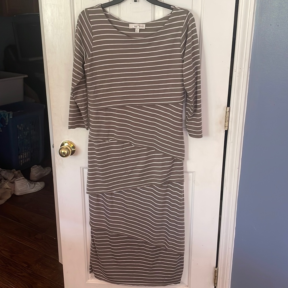 HAANI Sz M Layered Striped Dress 3/4 Sleeve GUC B71A